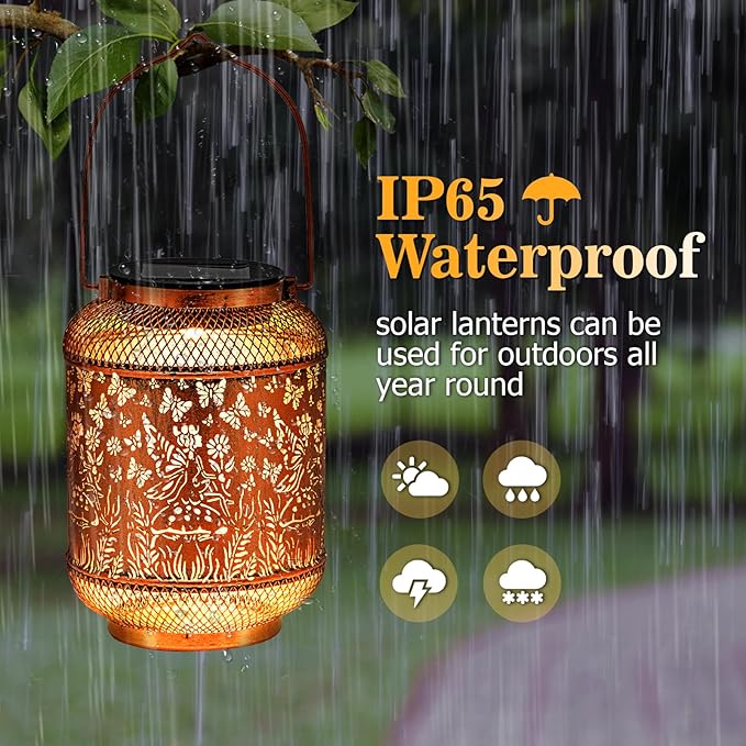 Solar Lanterns Outdoor Waterproof Hanging Solar Lights, Butterfly Gardening Gifts for Women, Mom, Metal Decorative LED Fairy Lanterns for Yard, Patio, Lawn, Garden Decor