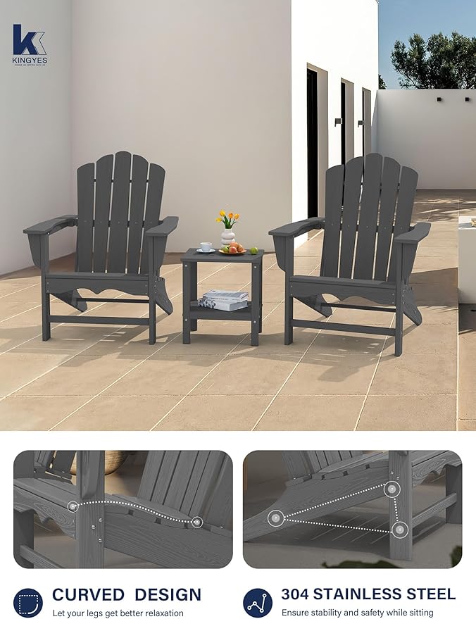 KINGYES HDPE Adirondack Chair Set of 6, Classic Oversize Adirondack Chair, Grey