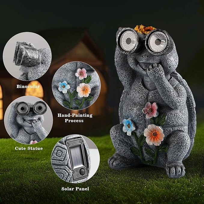 Outdoor Solar Garden Statues, Funny Garden Decor Statue - Resin Animal Statues Decor with Binoculars, Outdoor Solar Statues for Patio Decor, Unique Garden Gifts for Women.