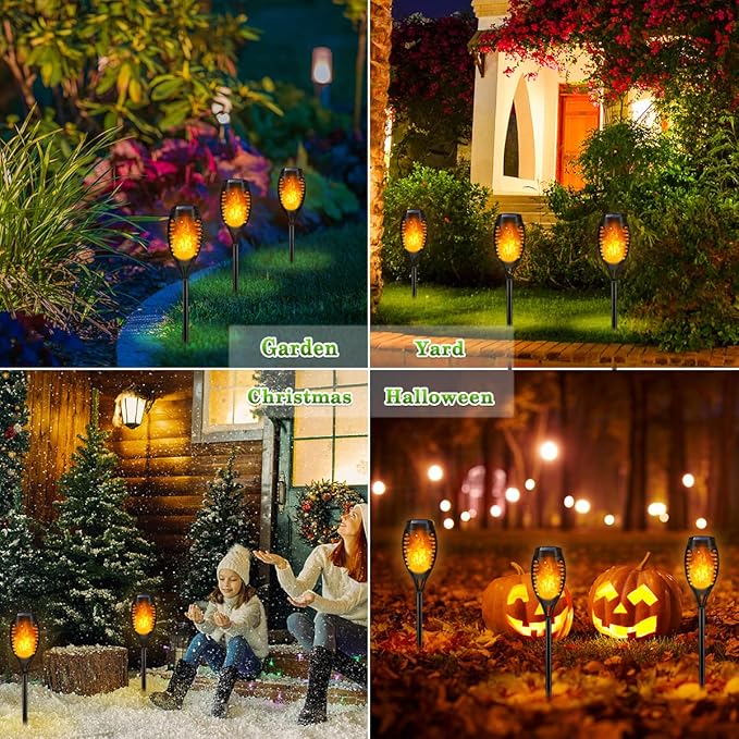 Outdoor Solar Lights, 6Pack Solar Torch Light with Flickering Flame, Garden Lights Waterproof for Outdoor Decor, Tiki Torches for Outside, Luces Solares para Exteriores Pathway Yard Garden Decor