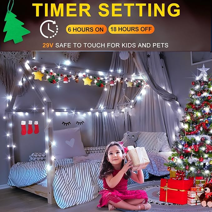 KNONEW Christmas String Lights Indoor Plug in,50FT 150LED Outdoor Waterproof Fairy Lights,8 Lighting Modes,Timer Memory Function for Bedroom Patio Balcony Party (Cool White)