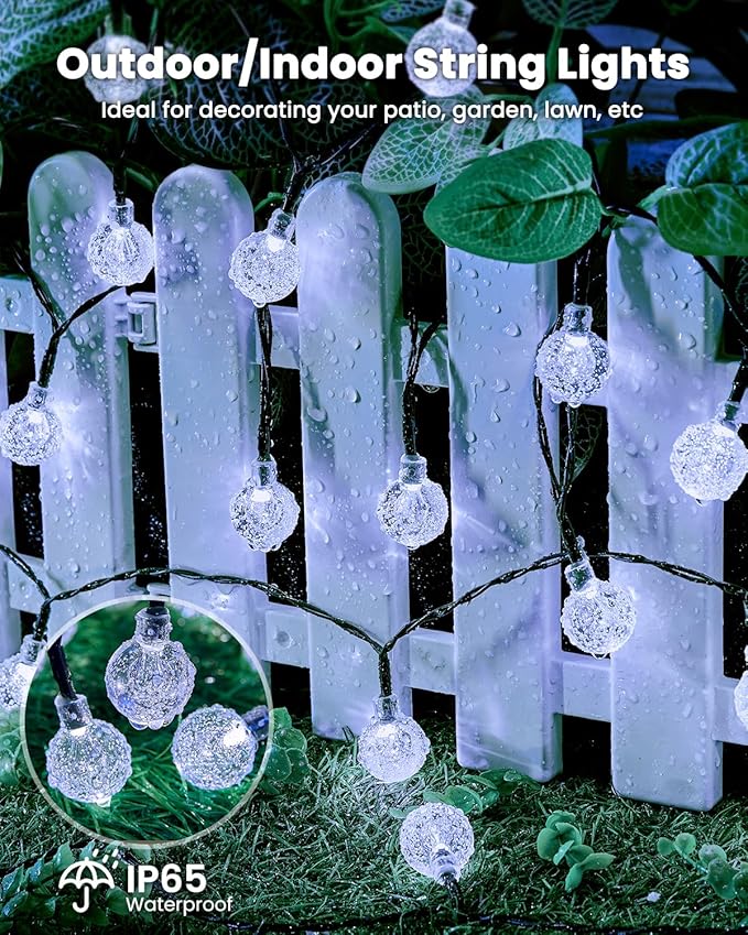 Brightown 2-Pack 120 LED 72 FT Solar String Lights Outdoor, Crystal Globe Lights with 8 Lighting Modes, Waterproof Solar Powered Patio Lights for Garden Yard Porch Wedding Party Decor (Pure White)