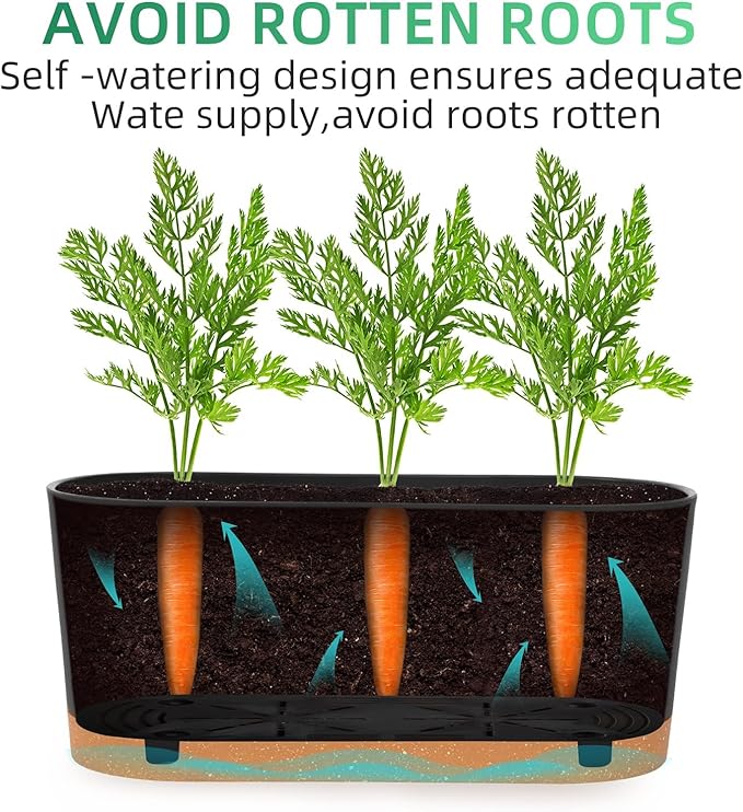 QCQHDU 16" L x 7.6" W x 7" H Window Planter Box, 2 Pack Self Watering Pots for Indoor Plants with Drainage Holes & Saucer, Outdoor Flower Pots Home Garden Modern Decor