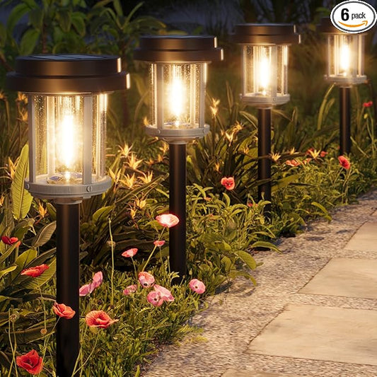 XMCOSY+ Solar Pathway Lights, 20 LM Bright Solar Light Outdoor, Waterproof Seed Glass & Metal Solar Powered Garden Lights, Outside Solar Lights for Yard Lawn Landscape Walkway(Black & Grey)