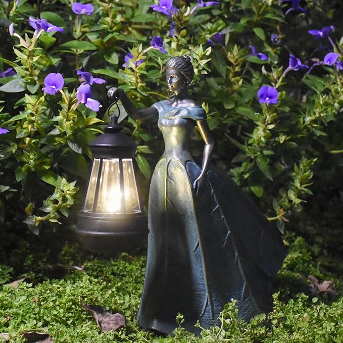 Fairy Garden Statue Solar Garden Decor Resin Statue with Lights for Yard Lawn Decorations Outdoor Patio Gardening Gifts for Women 5.5 * 9.5 * 11.5 Inch