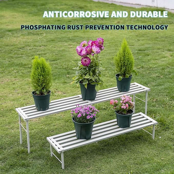 Metal Plant Stand, Rust-proof Aluminum Flower Pot Stand, Plants Display Stands Decoration Racks for Living Room Balconies and Gardens (120 White)