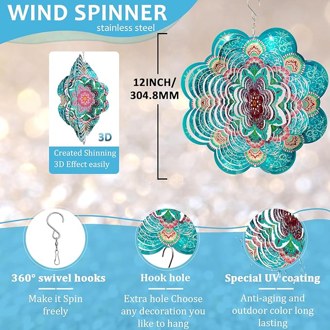Wind Spinner Mandala Lucky Firework,12inch Hanging Wind Spinner Lucky Gifts for Women/Mother/Grandma/Father/Mom/Wife,Outdoor&Indoor Garden Decorations Yard Art Christmas Ornament
