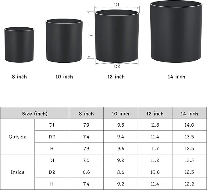 FaithLand Plant Pot 14 inch - Perfectly Fits Mid-Century Modern Plant Stand - Drainage Plug and Drainage Mesh Screen - Matte Black