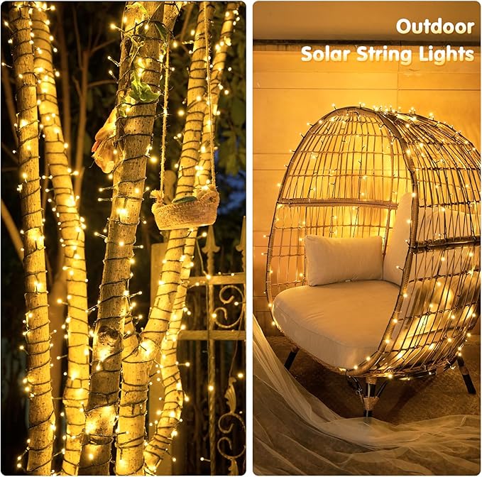 JMEXSUSS 2 Pack Solar String Lights Outdoor Waterproof, Each 33 FT 100 LED Solar Tree Lights Outdoor for Outside Tree Christmas Garden Patio Decor（Warm White）