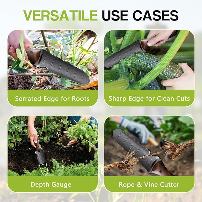 Gracfulcub Garden Knife for Weeding, Garden Tools with Sheath, Full-Tang Wood Handle, 7" Stainless Steel Blade with Cutting Edge