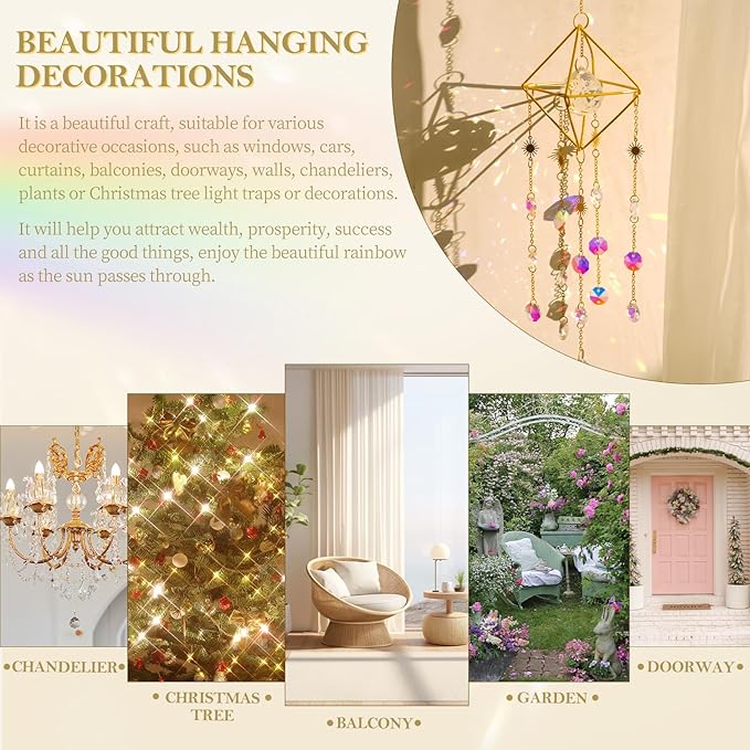 310 Pcs DIY Crystal Sun Catchers Indoor Window, Hanging Prism Suncatcher for Window, Gold DIY Suncatcher Kit, Glass Crystal + Alloy Accessories Sun Catcher Crafts for Adult, DIY for Mom…
