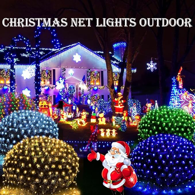 Christmas Decorations Net String Light Outdoor, 14.8ft x 5ft 300 LED White Net Lights Connectable 8 Modes Fairy Mesh Light Plug in for Bushes Tree Garden Home Party Halloween Christmas Decor