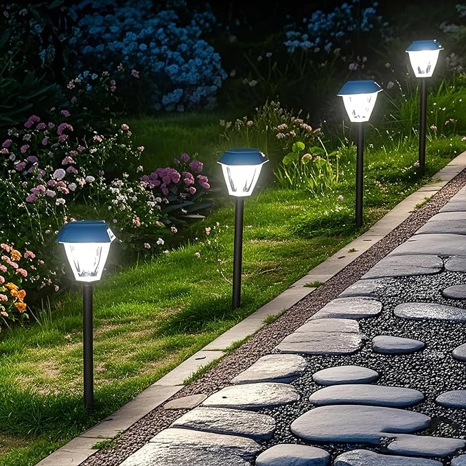 Solar Pathway Lights Outdoor 4 Pack, Upgraded 1000mAh Battery Up to 12Hrs, Solar Lights Outdoor Waterproof IP65, Warm White Landscape Light for Garden