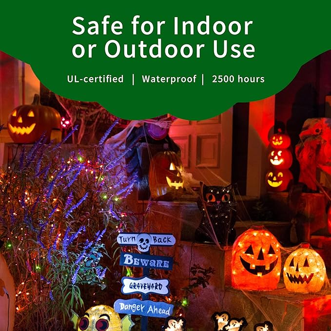 Ultra-Bright Connects End to End Orange Purple and Green Christmas Mini Lights 100L 19.6Ft UL Listed Incandescent Bulb String Light Set for Indoor Outdoor Halloween Home Garden Tree Decor