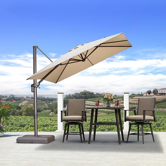 PURPLE LEAF 8 Feet Cantilever Patio Umbrella Square Umbrella with 360° Rotation and Aluminum Offset Hanging Outdoor Umbrella for Pool Garden Backyard Deck, Beige