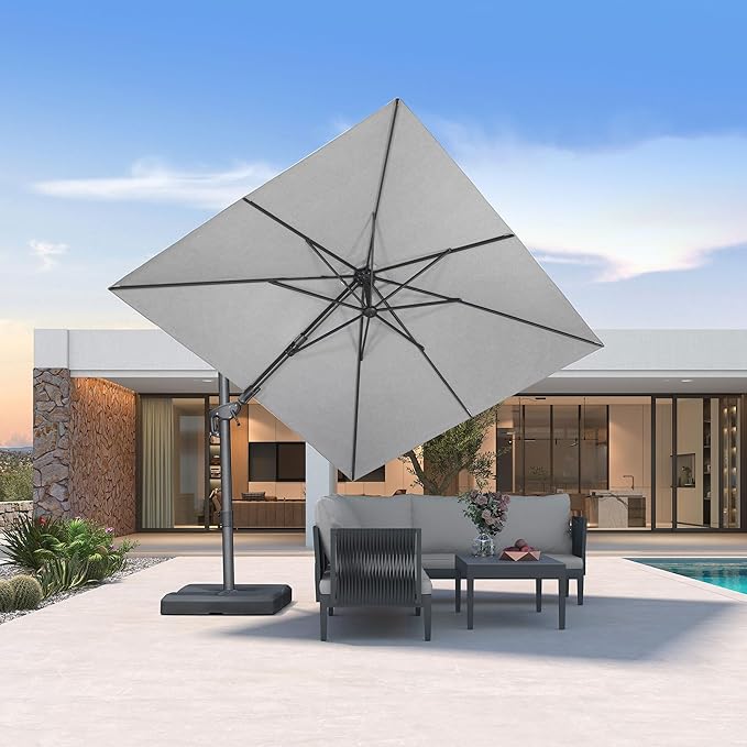 PURPLE LEAF 8' X 10' Left-right Tilting Outdoor Patio Umbrella Swivel Offset Cantilever Heavy Duty Rectangle Aluminu Umbrella with UV Resistant for Deck Pool Patio Backyard, Pebble Grey