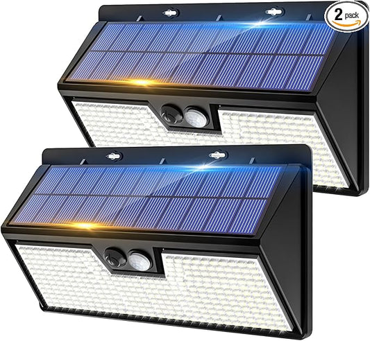 Large Solar Motion Lights Outdoor, 318 LED Super Bright Shed Lights with 3 Lighting Mode, IP65 Waterproof Solar Bar Light, Great for Outside Wall Yard Chicken Coop Garden - 2 Pack