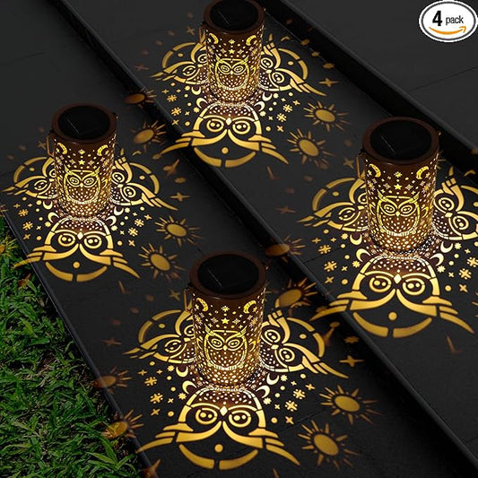 VIHOSE 4 Pack Owl Solar Lanterns Owl Solar Lights Outdoor Garden Waterproof Lights Hanging Garden Decor for Patio Yard Deck Porch Balcony Lawn Gardening Decoration Gifts
