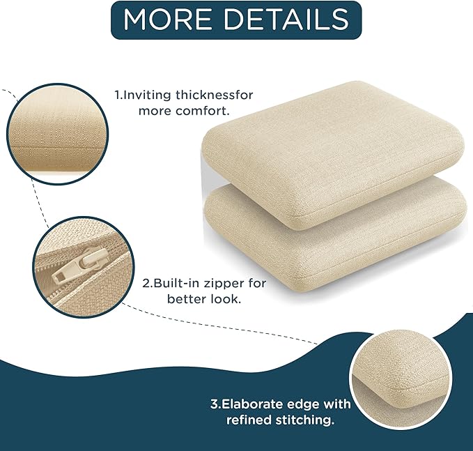 Codi Outdoor Seat Cushions for Patio Furniture 22x22 Inch, Waterproof Chair Cushion with Textured Fabric, Handles & Adjustable Straps, Fade Resistant - Set of 2, Beige