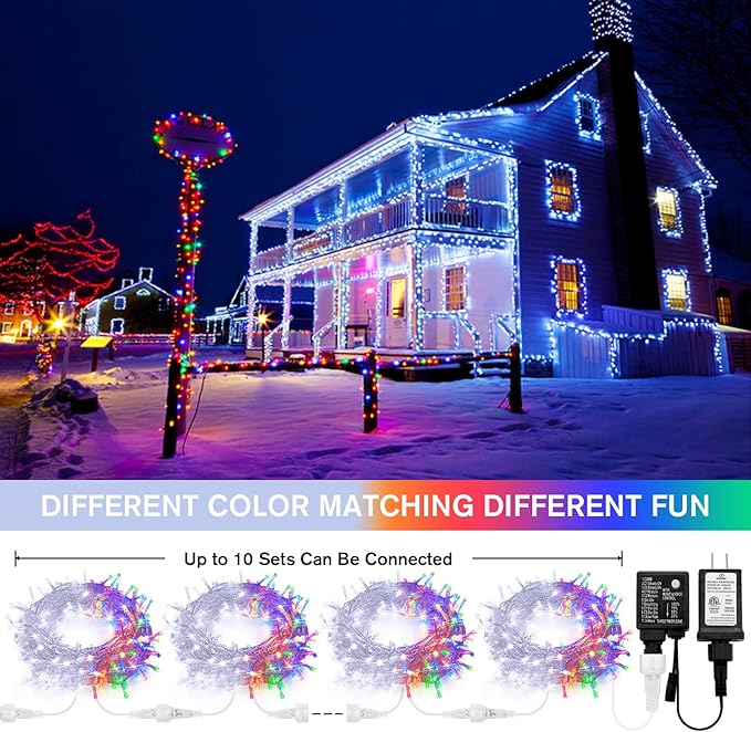 JMEXSUSS 100 LED Cool White & Multicolor Christmas Lights Indoor, Color Changing String Lights Plug in, 33ft Christmas String Lights Outdoor Waterproof for Xmas Tree Indoor Decor
