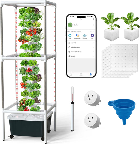 SJZX Hydroponic Growing System Kit - 70 Pods Large Vertical Hydroponics Tower with 8 Full-Spectrum 360° LED Grow Lights, 14-Tier Smart Indoor Herb Garden for Kitchen Office Winter Balcony Planting