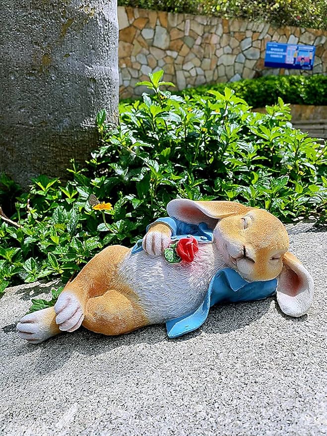 Garden Statues Rabbit, Fantasy Bunny Outdoor Art Décor Animal Figurines Ornament for Thanksgiving Day, Christmas Statue Decorations for Garden Yard Lawn Indoor Sculpture (Blue)