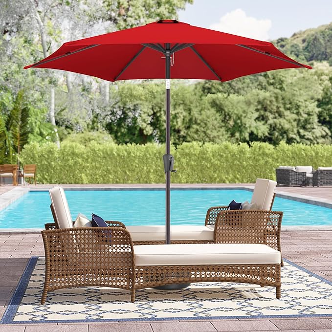 9ft Outdoor Patio Umbrella - Table Umbrella Waterprool UV Protection, Sombrillas de Patio with Push Button Tilt&Crank, Sun Umbrella for Pool, Porch, Garden, Deck, Backyard(Red)