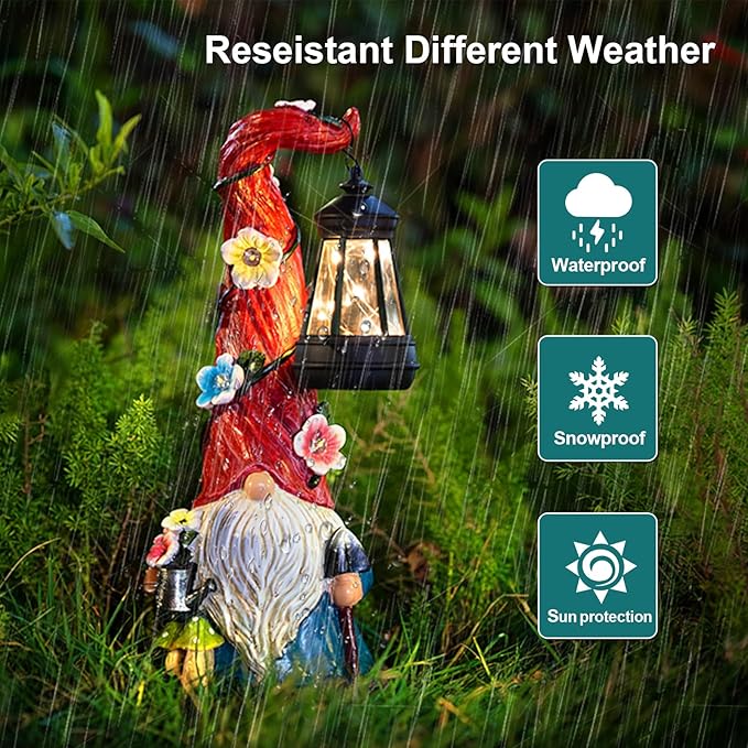 Solar Gnome Garden Statue Lights Gnome Figurine with Solar Lantern, Outdoor Garden Succulent Waterproof Ornaments Decorations for Yard, Lawn, Patio – Ideal Gift for Women, Mom, Grandma, Etc.