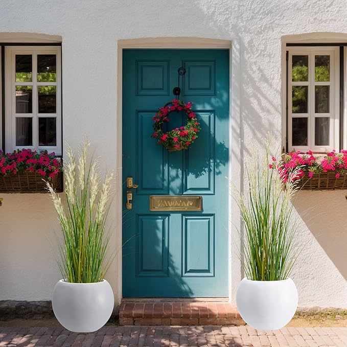 13.5 H x 17" Dia (12" Pot Opening) Round Fiberstone Planter with Drainage Hole, White, Indoor/Outdoor Large Plant Pot for Home Patio Garden, Ideal for Large Plants