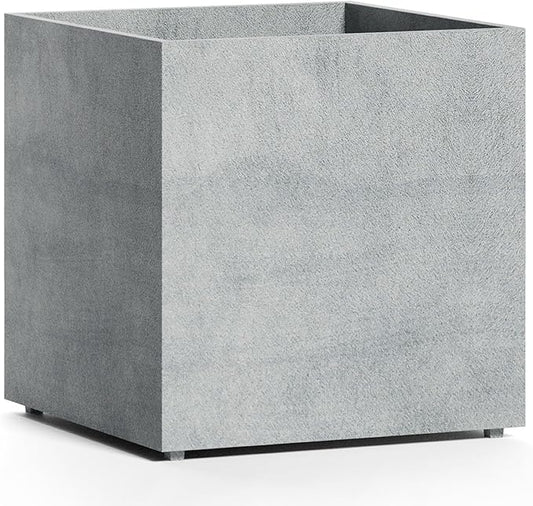 Reglito Cube Planter – Fiberglass Indoor/Outdoor and Weather-Resistant Large Planter (Concrete Stone, 19.7" L x 19.7" W x 20.3" H)