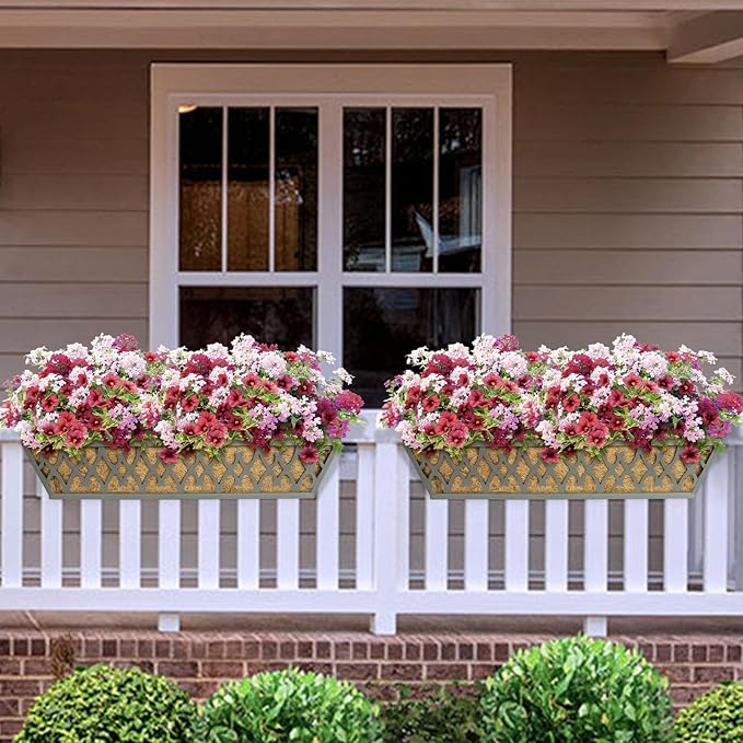 4 Pack 30 Inch Window Boxes Planters Railing Planter Box with Adjustable Brackets for Porch Fence Patio Balcony Hanging Flower Baskets with Coco Liners for Outdoor Garden Decor - Grey