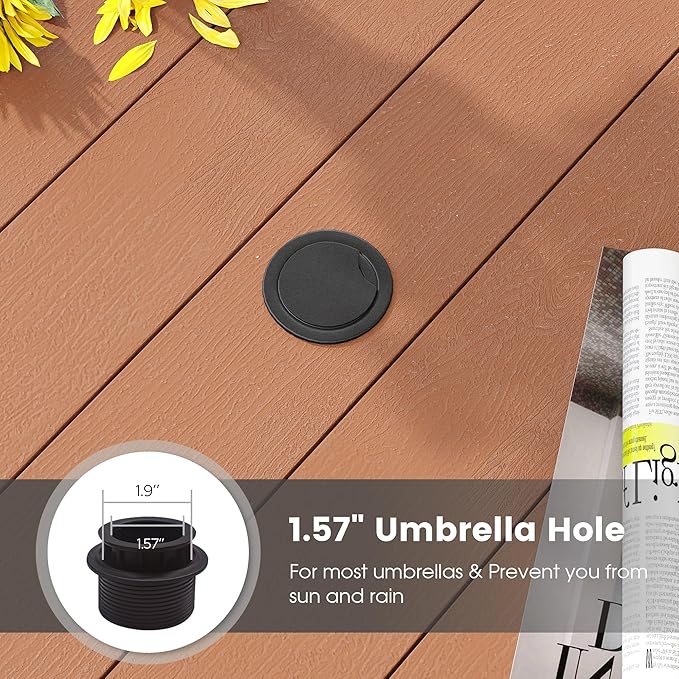 DIFY Round Outdoor Patio Dining Table for 4, 41.7" Patio Table with All-Weather Faux Wood Tabletop and Metal Steel Frame, Outside Table for Garden Porch Backyard, Walnut