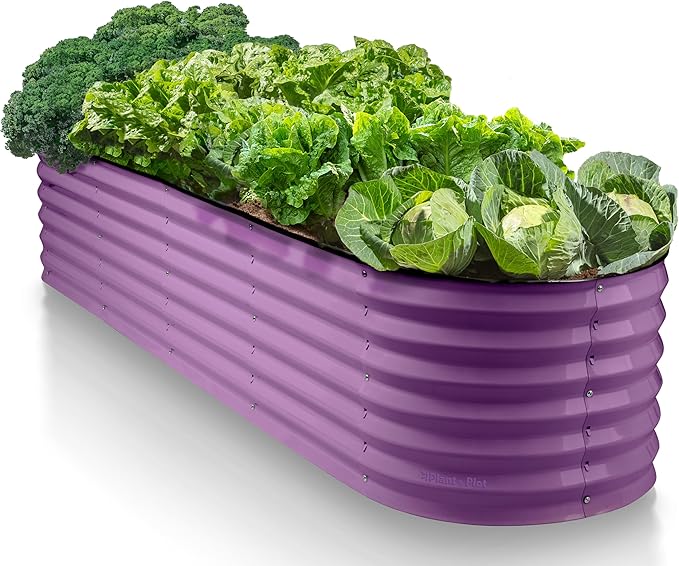 9-in-1 Galvanized Steel Raised Garden Bed // 8×2×1.5 ft Modular Planter for Gardening, Vegetables, Flowers // 18" Tall Metal Raised Garden Beds Outdoor (Purple) // Patented Design Planter Box