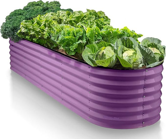 9-in-1 Galvanized Steel Raised Garden Bed // 8×2×1.5 ft Modular Planter for Gardening, Vegetables, Flowers // 18" Tall Metal Raised Garden Beds Outdoor (Purple) // Patented Design Planter Box