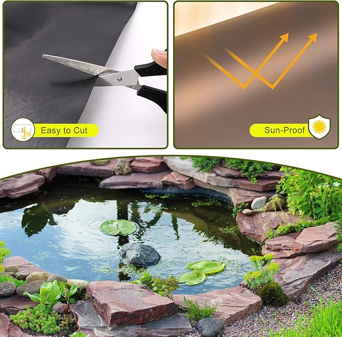 20 x 25 FT Pond Liner, 20 Mil Pond Liners for Outdoor Ponds, HDPE Pond Liner Easy Cutting Puncture Resistant, Pond Liners for Water Garden Fountain Waterfall, Koi Fish Aquaculture Pond