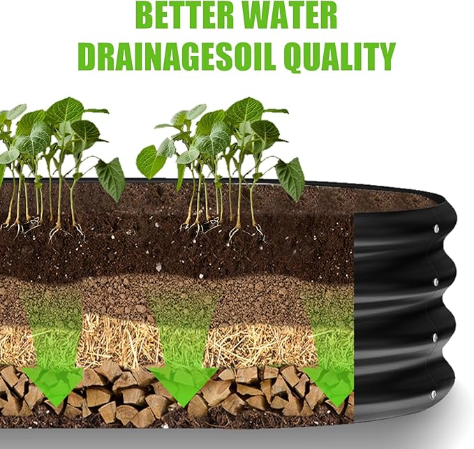 Land Guard 8×2×1ft Galvanized Raised Garden Bed Kit, 108 Gallon Capacity Raised Garden Boxes Outdoor, Oval Metal Raised Garden Beds for Vegetables, Gray(with 10 Connecting rods)