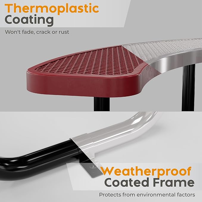 Metal Picnic Tables for Kids for Outdoors with Umbrella Hole - Coated Steel Heavy Duty Commercial Grade Table with Adjustable Seats (Red, 38 in, Kids, Expanded Steel)