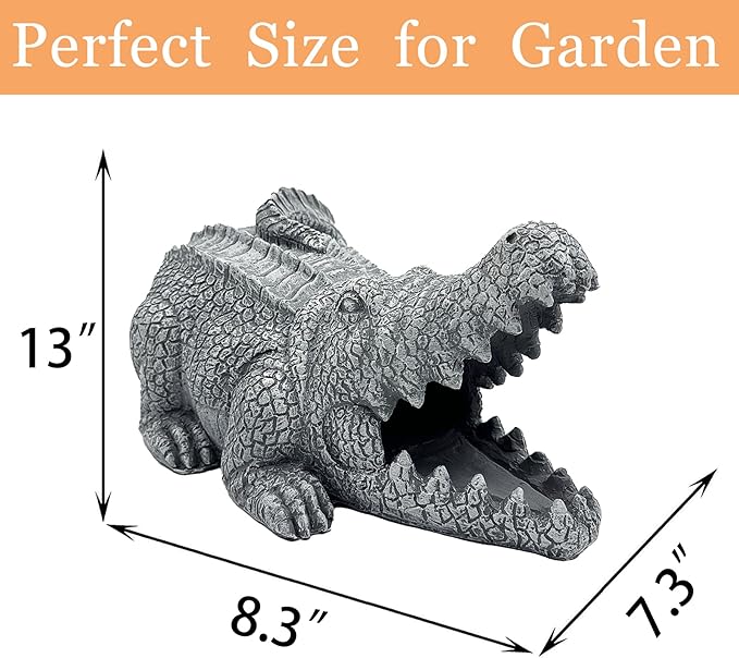 Realistic Crocodile Statue, Garden Rain Downspout Diverter, Splash Block & Gutter Extender, Decorative 3"x4" Gutter Extension, Outdoor Decor Sculpture, Unique Gutter Downspout Decoration