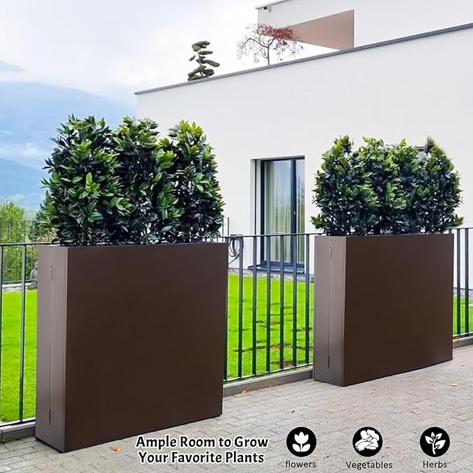 Metal Rectangular Planter, 35.5"x 10"x 28" Brown Planter Box for Outdoor, Easy Installation Galvanized Steel Planter with Drainage Holes, Outdoor Planter for Porch/Patio/Garden