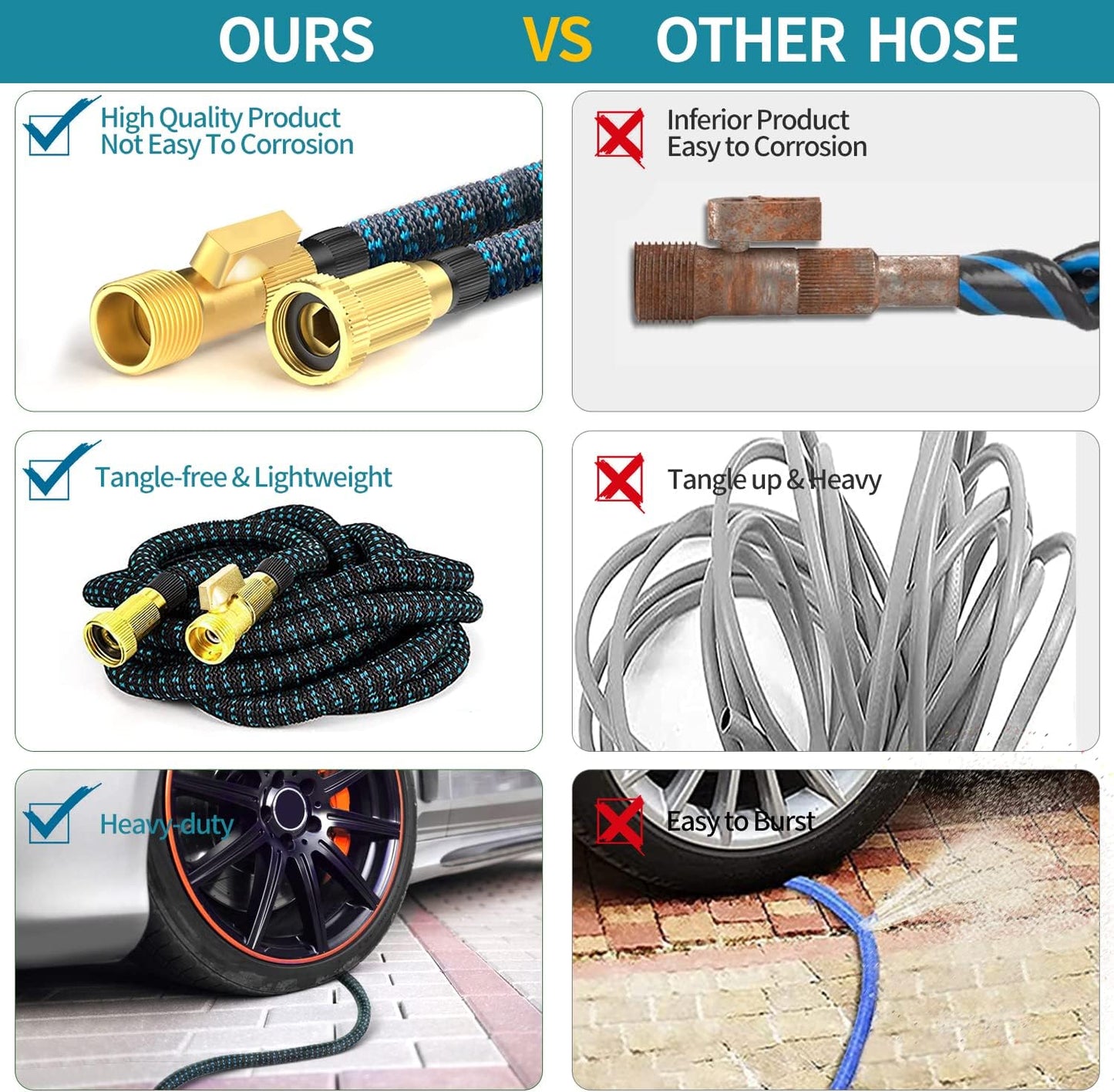 75 ft Expandable Garden Hose with 10 Function Nozzle Sprayer, Lightweight Flexible Water Hose with Durable Collapsible Latex Core & Solid Brass Fittings, 75ft Retractable Stretch Hose(Black Blue)