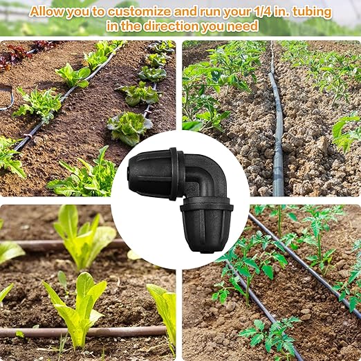 Upgraded 1/4" Drip Irrigation Elbow Fittings：24 Pieces Leak Free Lock Barbed 90 Degree Elbow Connectors for1/4 Inch Irrigation Tubing Quick Connect Parts for Garden Landscape System