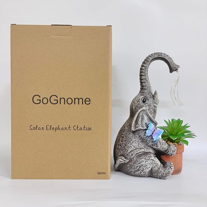 Solar Powered Resin Elephant Garden Statue with Water Fountain Light - Durable Outdoor Decor for Patio and Lawn - Unique Elephant Gift for All Ages