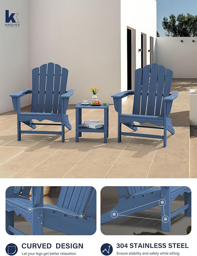 KINGYES HDPE Adirondack Chair, Classic All-Weather Adirondack Chairs Set of 6, Outdoor Patio Adirondack Chair for Deck Lawn fire Pit, Navy