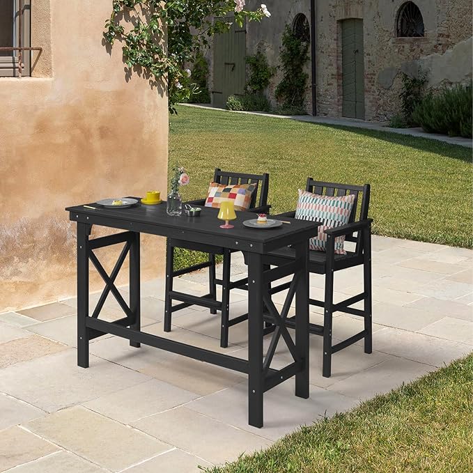 HDPE Patio Bar Table, 41" Rectangle Outdoor Bar Tables Counter Height Table, Adirondack Outdoor Bar Height Table, HDPE Outside Pub Tables for Balcony, Deck, Backyard, Poolside, Obsidian