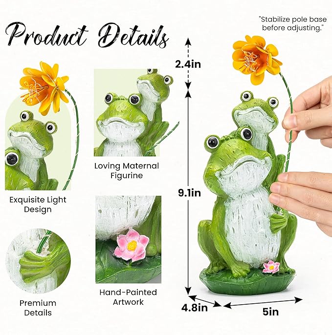GIGALUMI Solar Garden Decor Flower Umbrella Frog Statues Outdoor, Birthday Gifts for Women, Gifts for Mom Grandma Senior Elder, Elephant Ornament for Balcony, Garden, Patio, Yard, Lawn