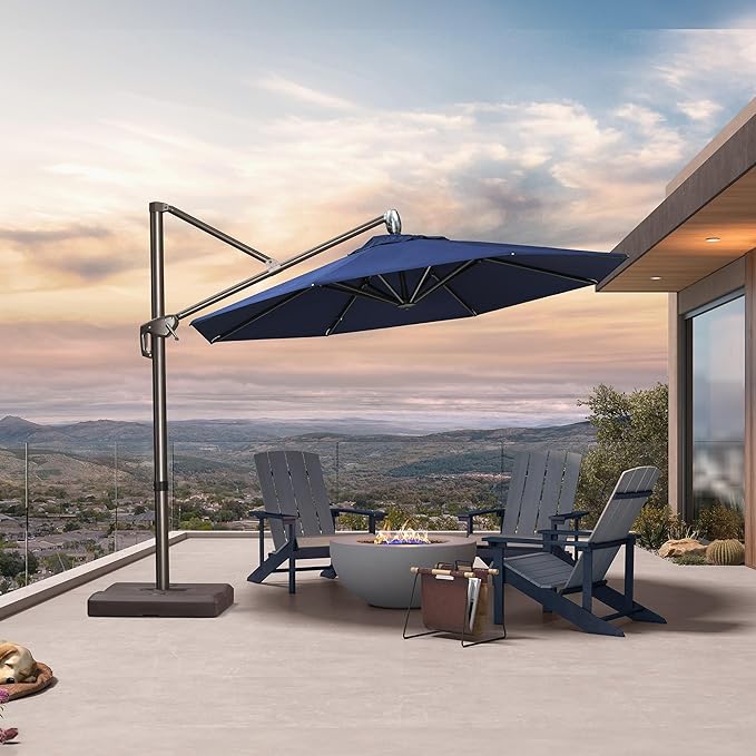 PURPLE LEAF 10FT Cantilever Patio Umbrella with 360-degree Rotation Aluminum Round Outdoor Offset Handing Umbrella for Patio Pool, Spectrum Indigo