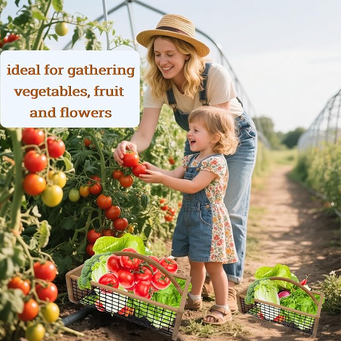 2pcs Garden Hod Harvest Basket, Durable Wooden Gardening, Supply Suitable For Kitchen, Picnic And Outdoor Picking