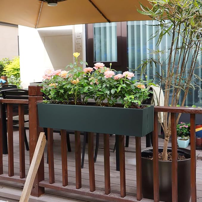 Metal Railing Planter Box, 30 Inch Balcony Planters with Adjustable Brackets, Large Hanging Planters for Outdoor Fence Deck