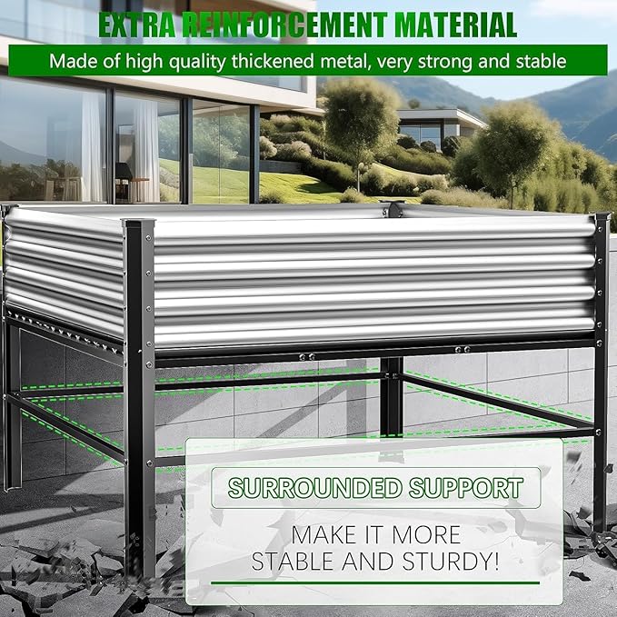Doniks Raised Garden Bed with Legs, 48×48×32in Large Outdoor Metal Galvanized Garden Planting Box,1000lb Capacity for Vegetables Lawn Green Flowers, Fruits, Terrace