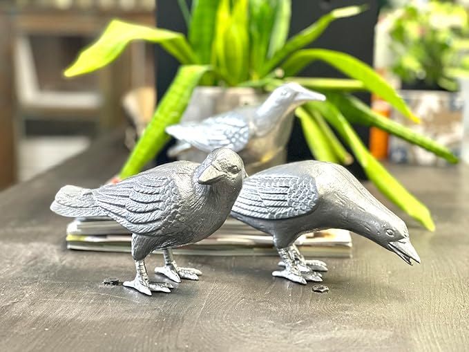 NACH Cast Iron Crow Statue, Head to Side Raven, Large Garden Statues, Crow Garden Sculpture, Bird Figurines Home Decor, Raven Decor, Antique Metal Bird Statue, 4 x 11 x 6.5 inches, JS-90-7115AM